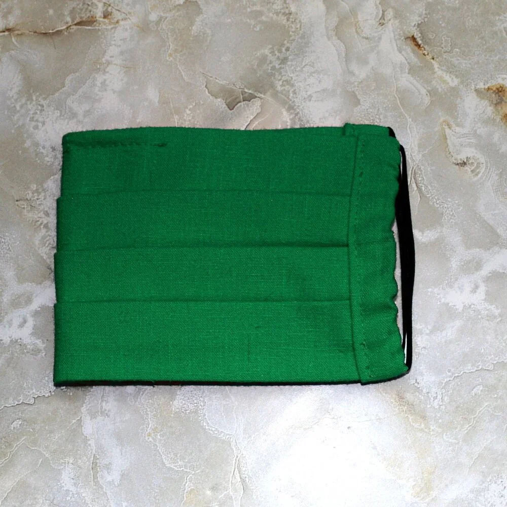 HAND CRAFTED Face Mask Green Cotton Adult Cloth Fabric Solid - Pocket Style